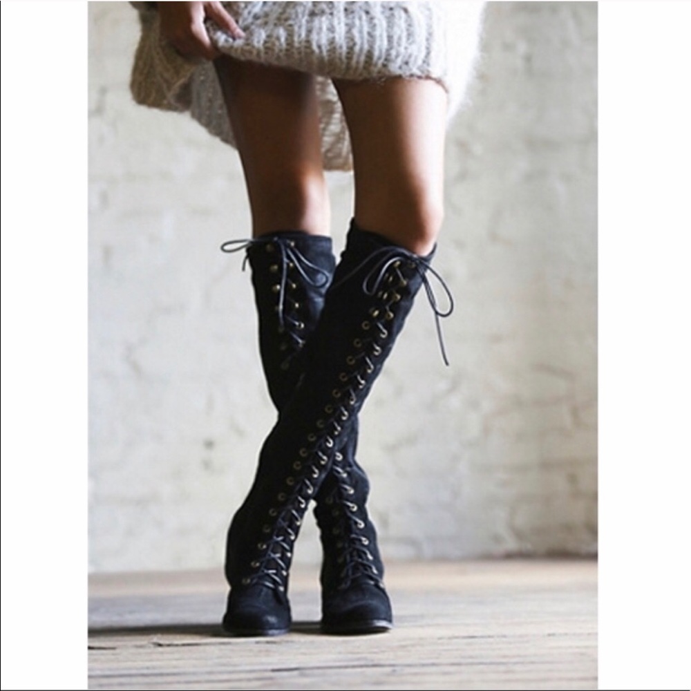 Jeffrey Campbell croc suede lace up boots